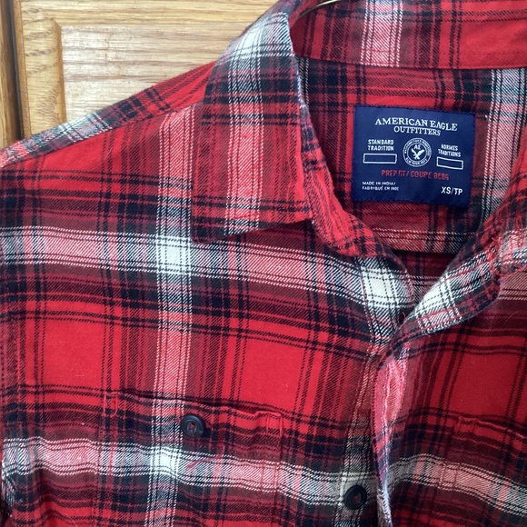 American eagle men’s flannel Plaid shirt, prep fit, red/white, XS *host … - Picture 1 of 2
